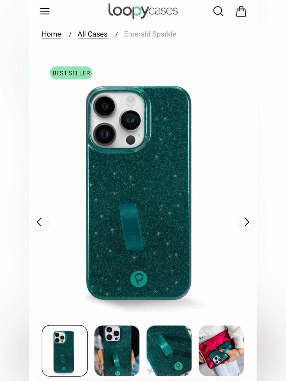 Loopy Case Emerald Sparkle Phone Case with Loop - Emerald Green 14 Pro Max